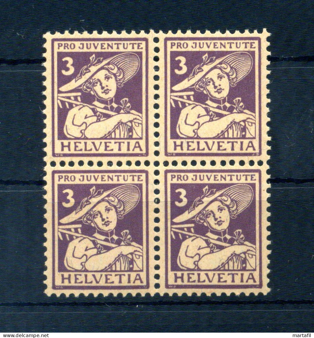 1916 SVIZZERA Un. N.151 MNH ** QUARTINA Friburgo - Unused Stamps