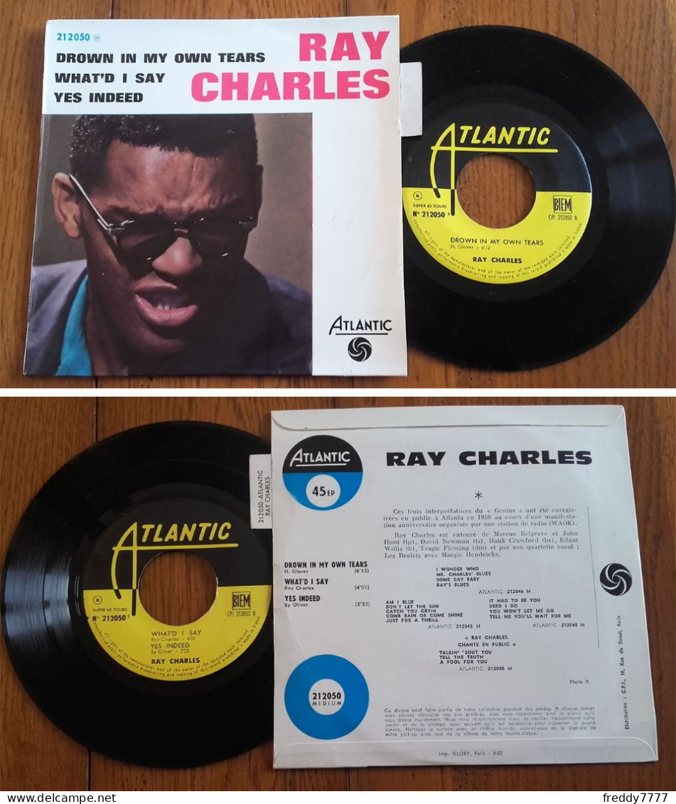 RARE French EP 45t RPM BIEM (7") RAY CHARLES «Drown In My Own Tears» (Lang, 1962) - Jazz