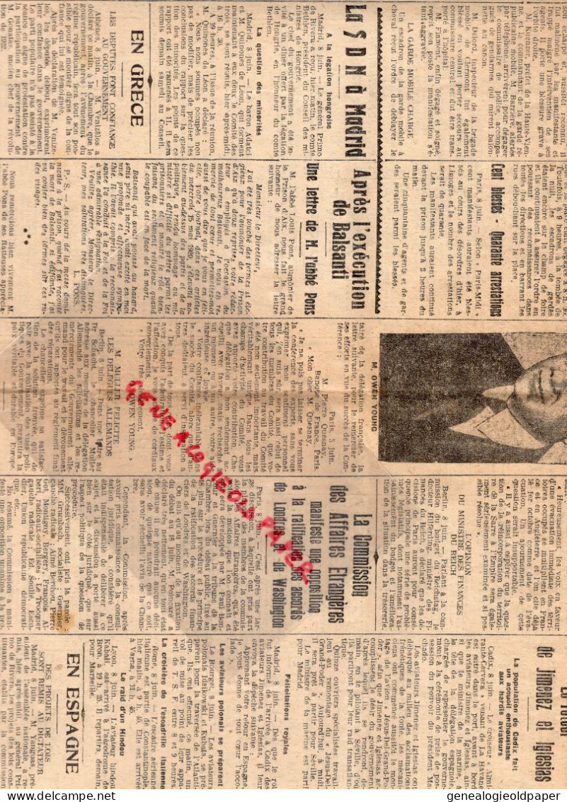 13- MARSEILLE-JOURNAL LE RADICAL-8 JUIN 1929-BERLIN CHANCELIER MULLER- OWEN YOUNG-LIMOGES-AFFAIRE BARATAUD - Documents Historiques