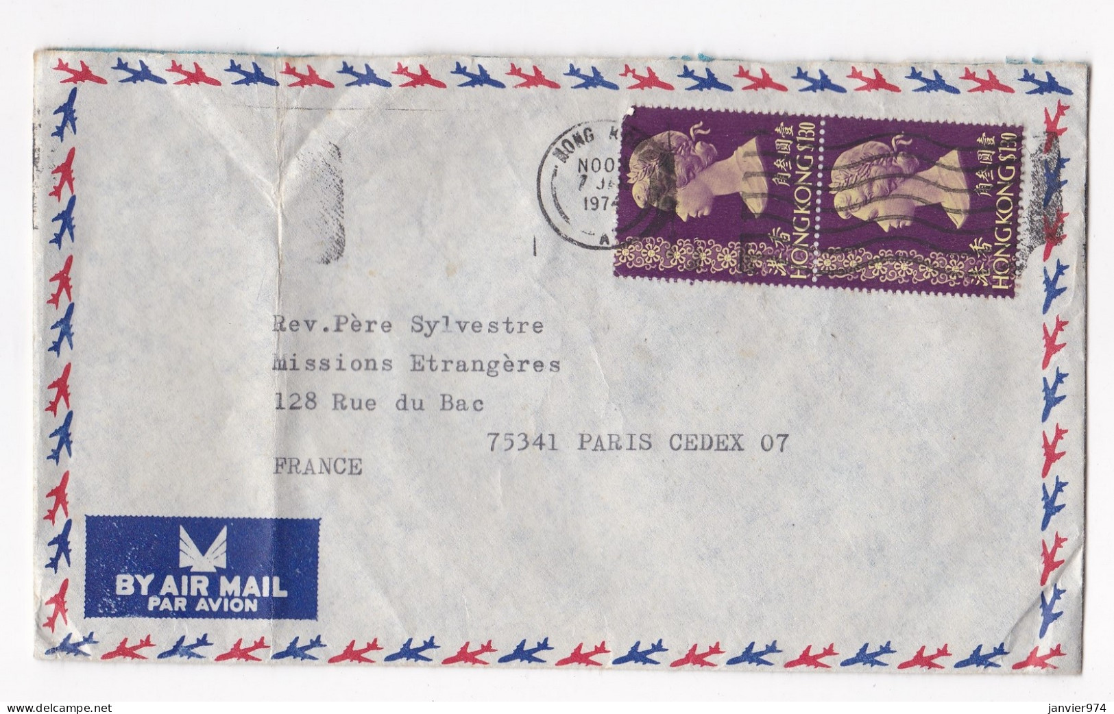 Enveloppe 1974 Hong Kong Pour Missions Etrangères à Paris  - Brieven En Documenten