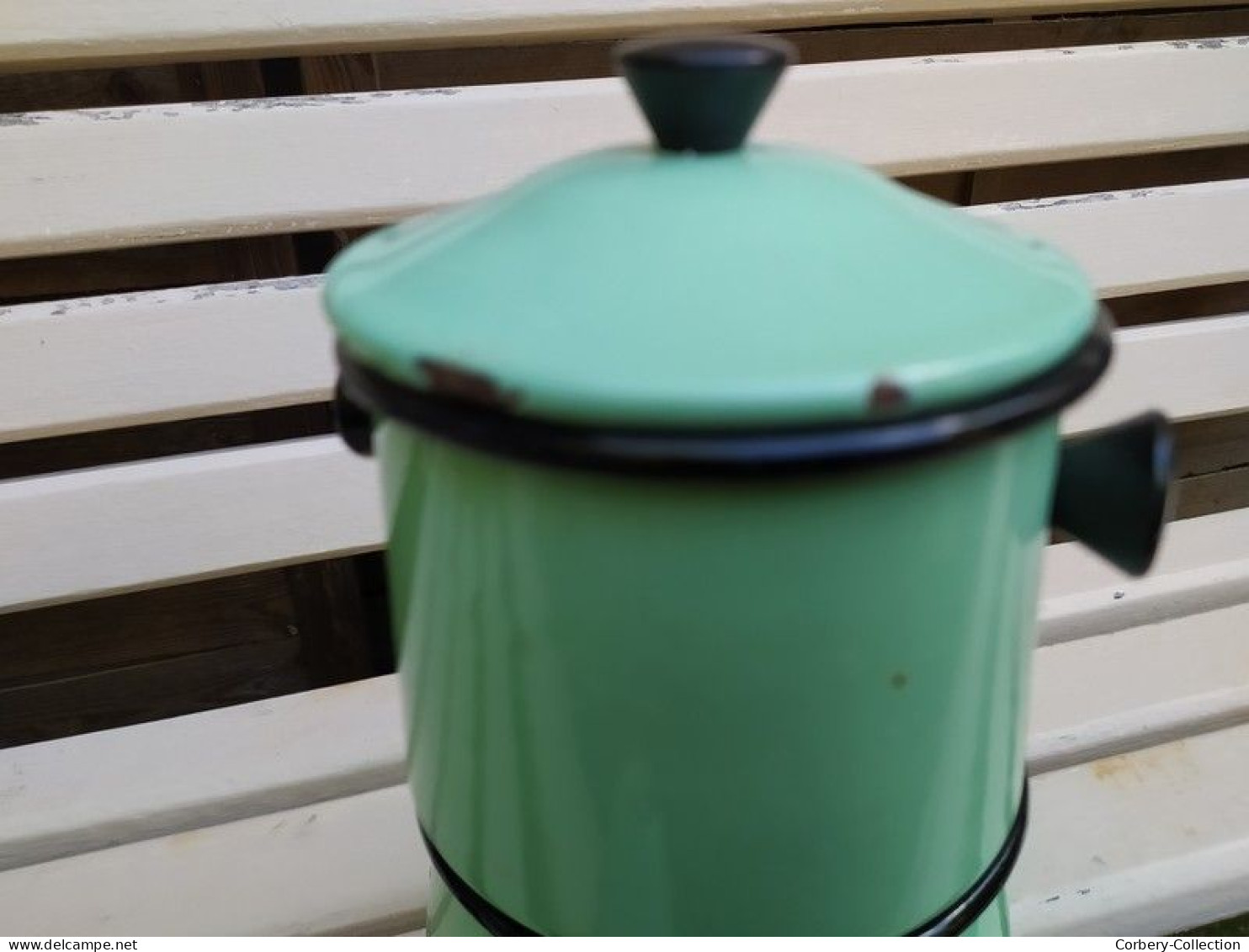 Ancienne Cafetière Emaillée Japy Vert Pastel Vintage