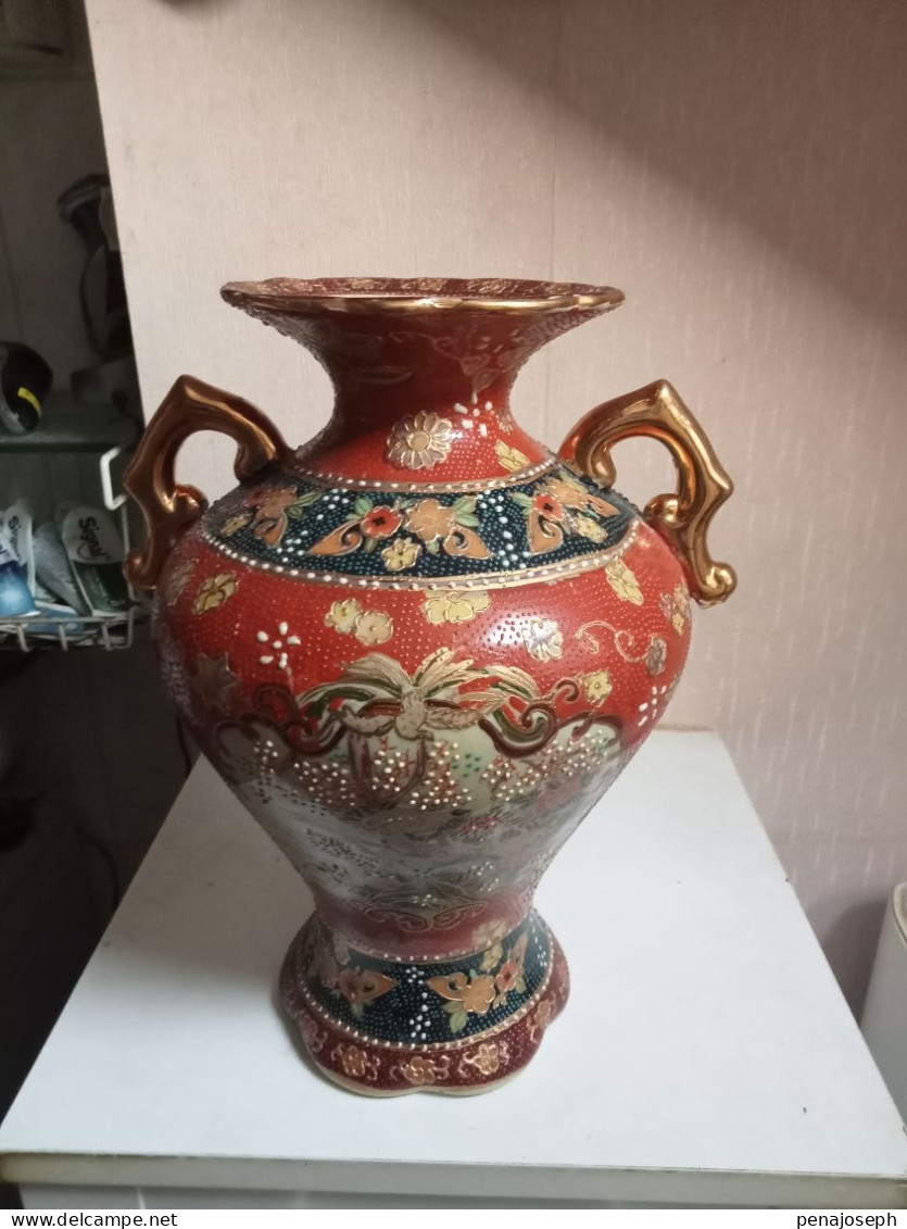 Vase Ancien Satsuma Hauteur 31 Cm Diamètre 20 Cm - Jarrones