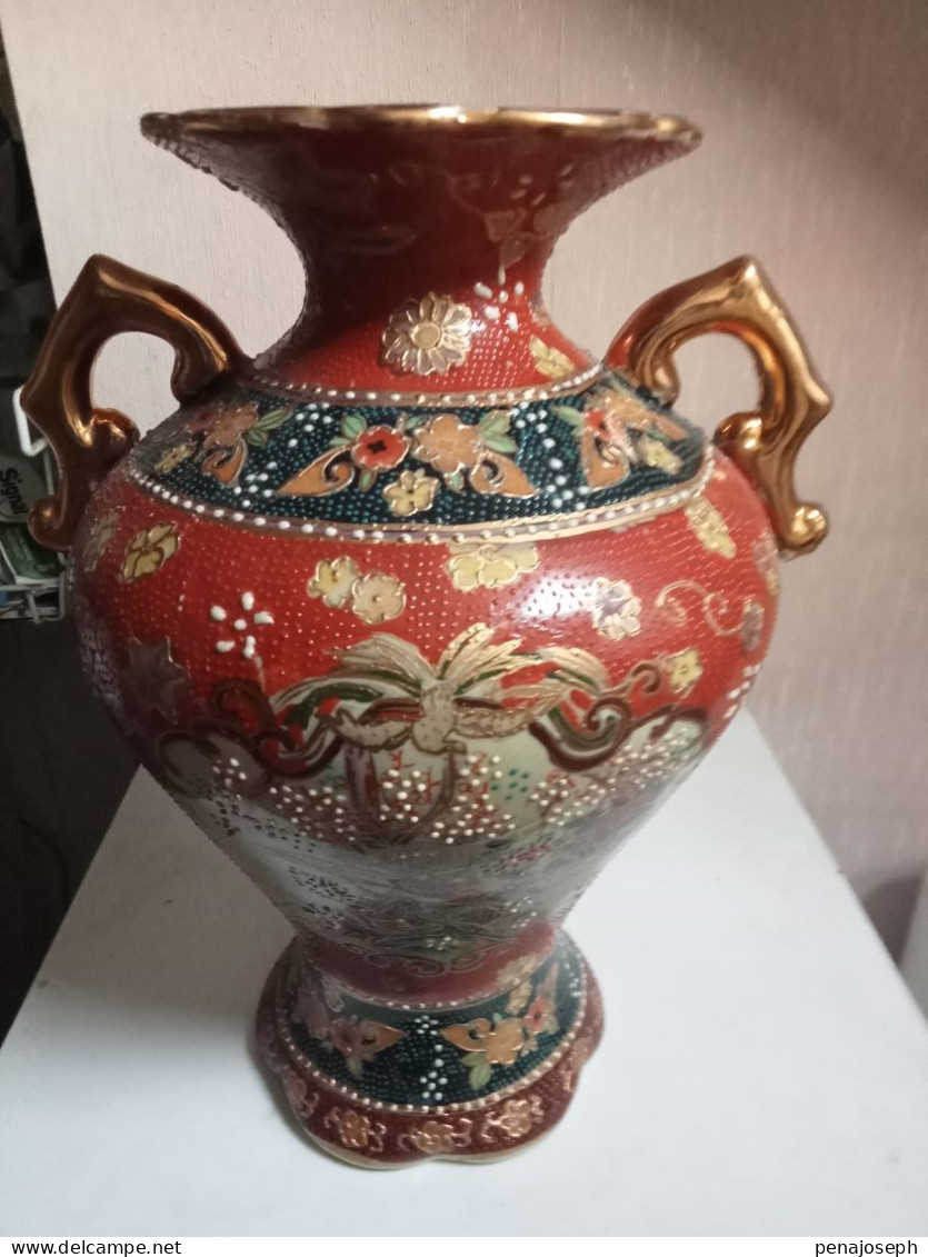 Vase Ancien Satsuma Hauteur 31 Cm Diamètre 20 Cm - Vasen