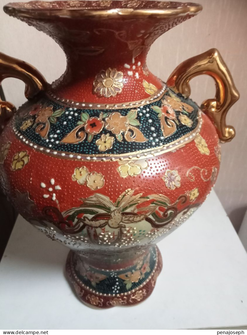 Vase Ancien Satsuma Hauteur 31 Cm Diamètre 20 Cm - Jarrones