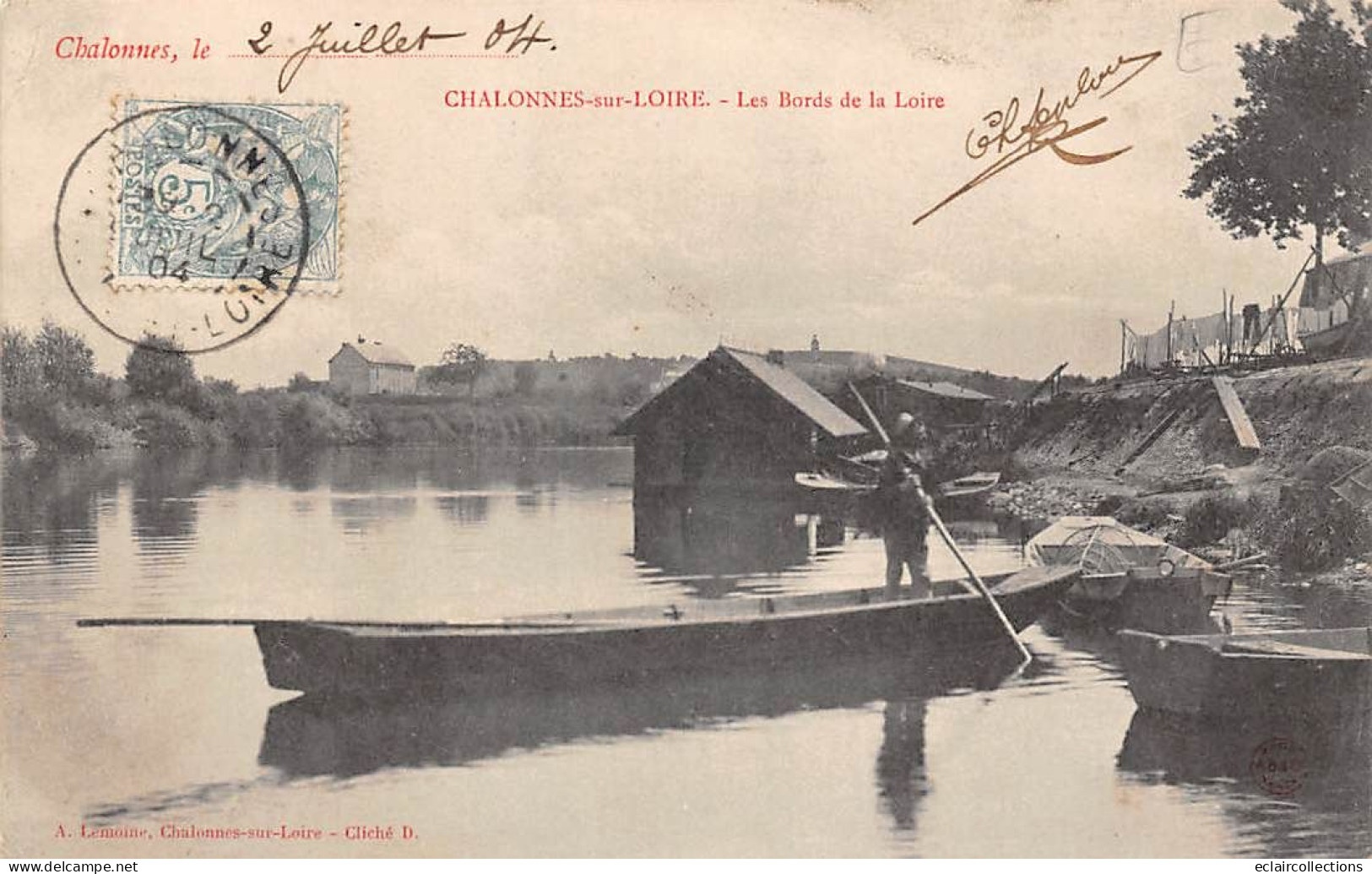 Chalonnes Sur Loire           49         Bords De Loire  Barque Homme Et Sa Perche.           (voir Scan) - Chalonnes Sur Loire