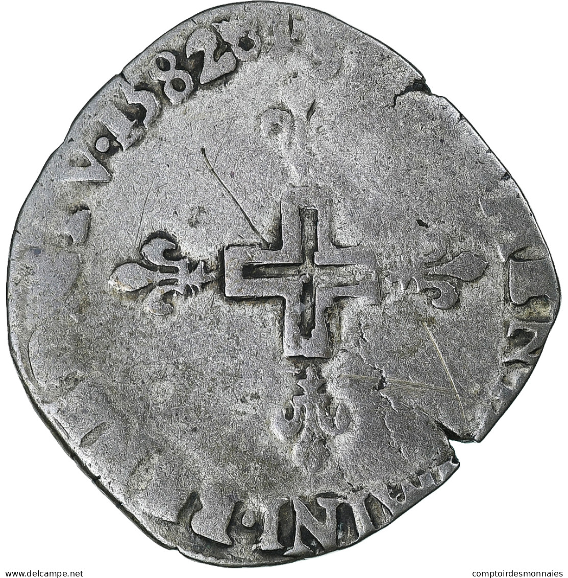 France, Henri III, Double Sol Parisis, 1582, TB+, Billon, Gadoury:477 - 1574-1589 Henri III