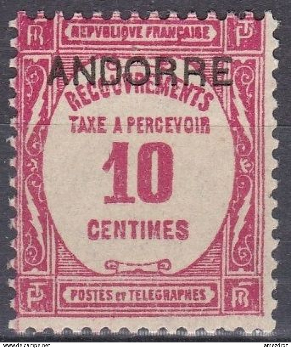 Andorre Français 1931-1932 Taxe N° 10 MH  10 Centimes Rose    (J10) - Unused Stamps