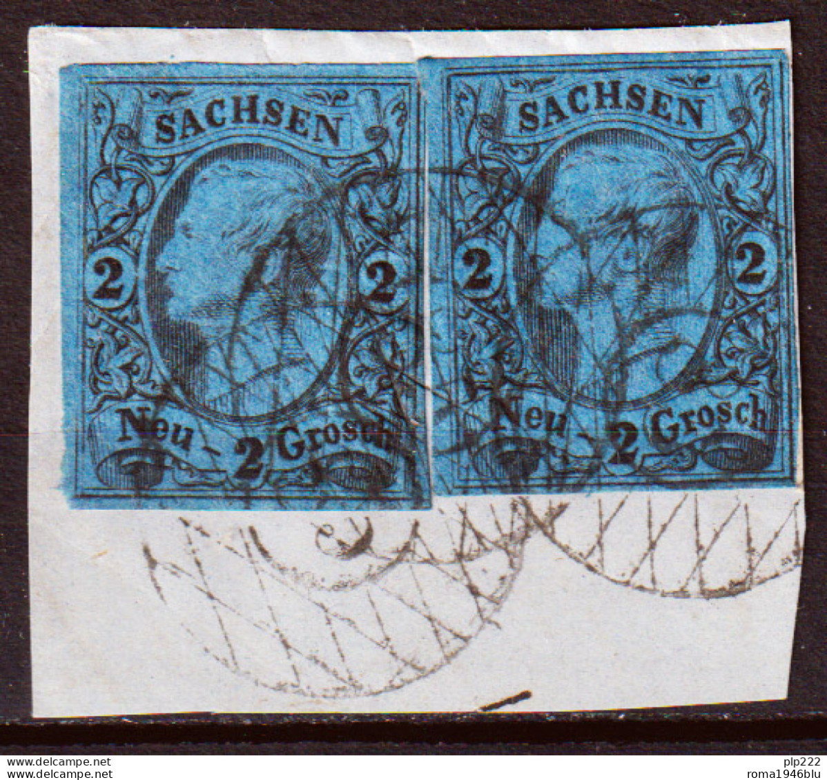 Germania Sassonia 1851 Unif.4A Pair On Fragment O/Used VF/F - Saxony