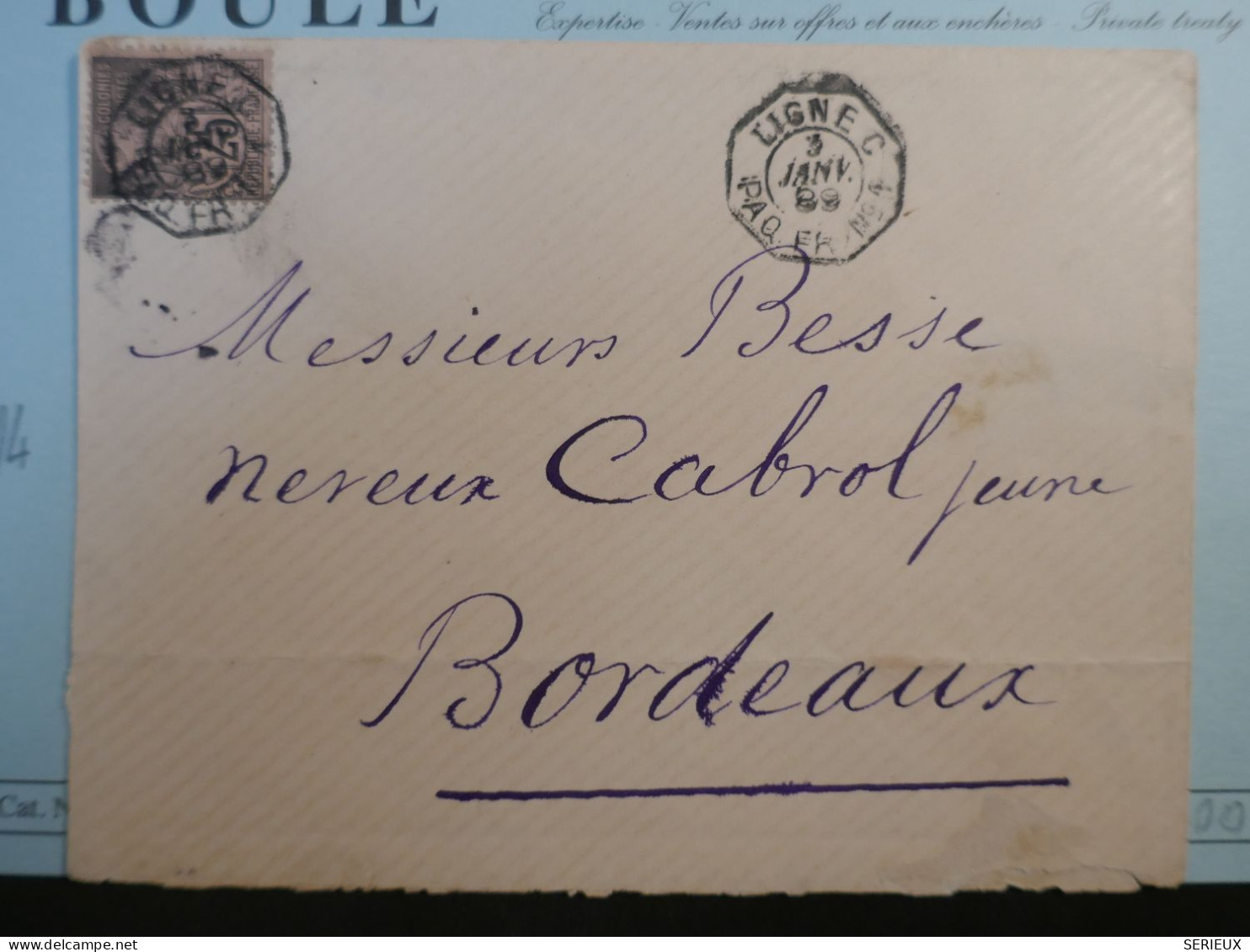 DC16 GUYANNE FRANCAISE BELLE LETTRE RARE  3 JANV. 1889 PAR PAQUEBOT FRANCAIS A BORDEAUX FRANCE   +25C COLONIES ++++ - Cartas & Documentos