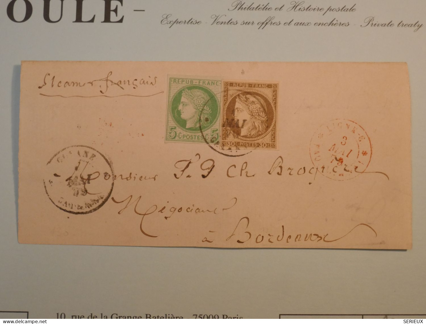 DC16 GUYANNE FRANCAISE BELLE LETTRE RARE 3 NOV.  1ER MAI 1879  STEAMER  FRANCAIS A BORDEAUX FRANCE +5C 30C COLONIES ++++ - Storia Postale