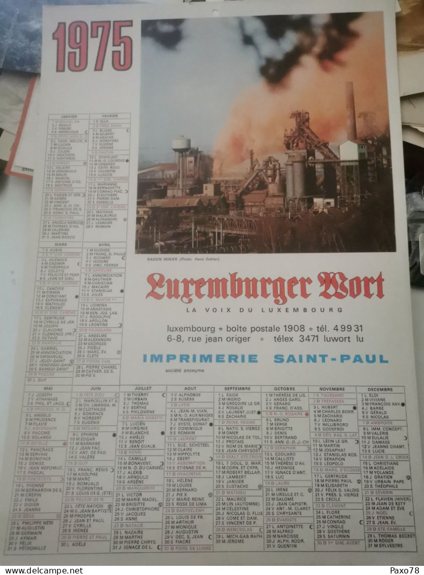 Calendrier Luxembourg, Luxembourg Wort 1975. Bassin Minier - Grand Format : 1971-80