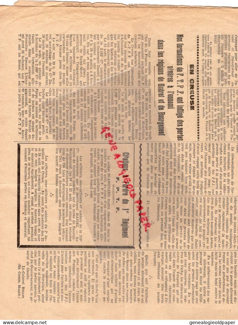 87-LIMOGES- COMBAT DES PATRIOTES-RESISTANCE SEPTEMBRE 1944-LIBERATION CORREZE BRIVE-EGLETONS-ST SAINT LEONARD-BOURGANEUF - Documentos Históricos