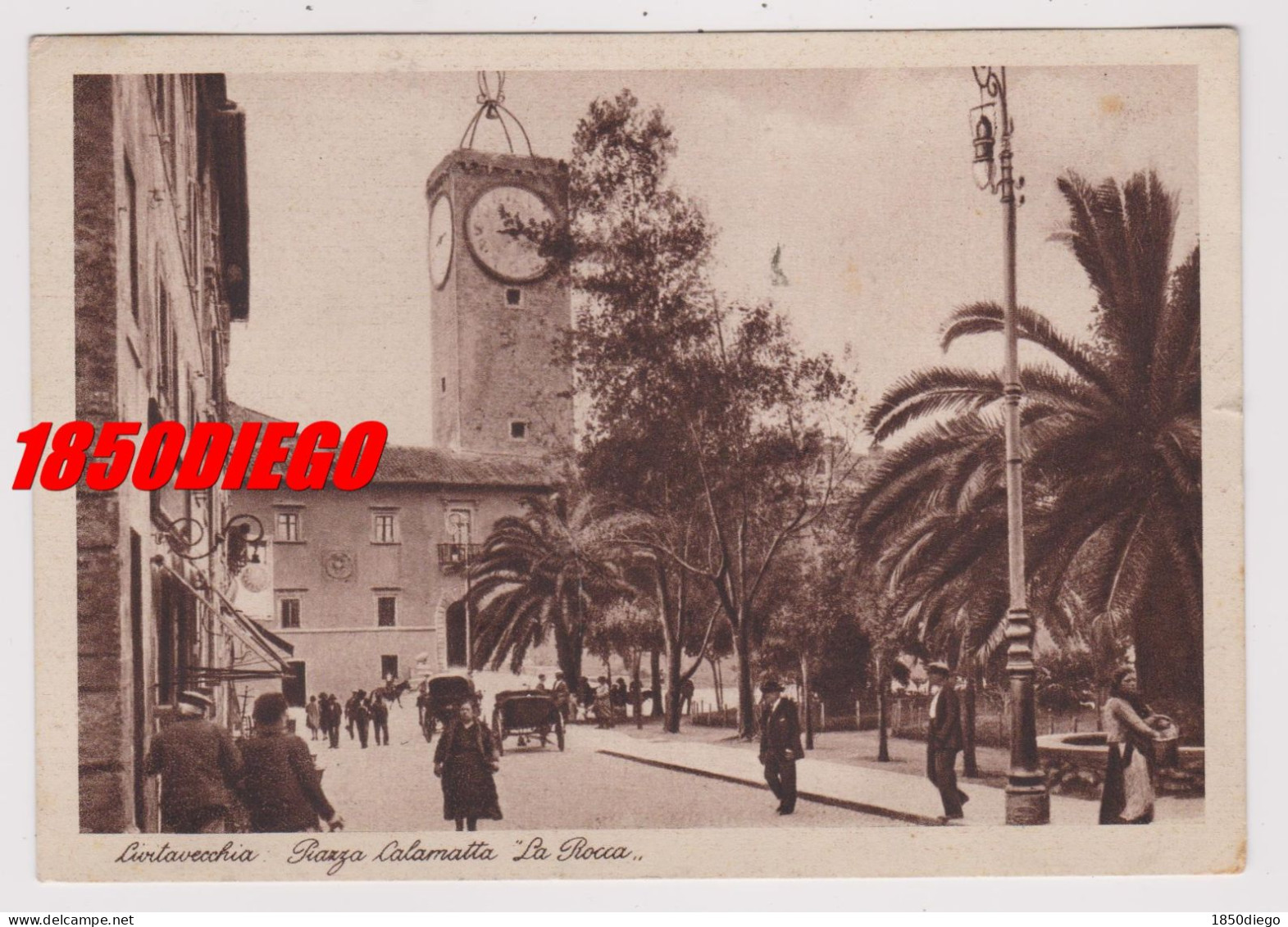 CIVITAVECCHIA - PIAZZA CALAMATTA - LA ROCCA  F/GRANDE  VIAGGIATA  1937 ANIMAZIONE - Civitavecchia