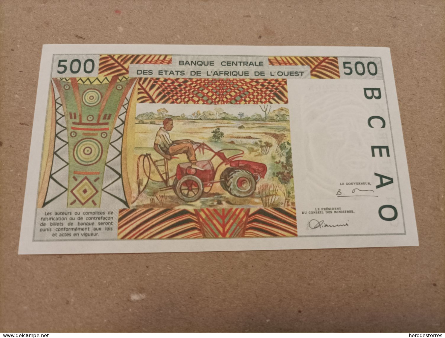 Billete De África Occidental (Costa De Marfil) De 500 FRANCS, Serie A, Año 1997, UNC - Costa D'Avorio