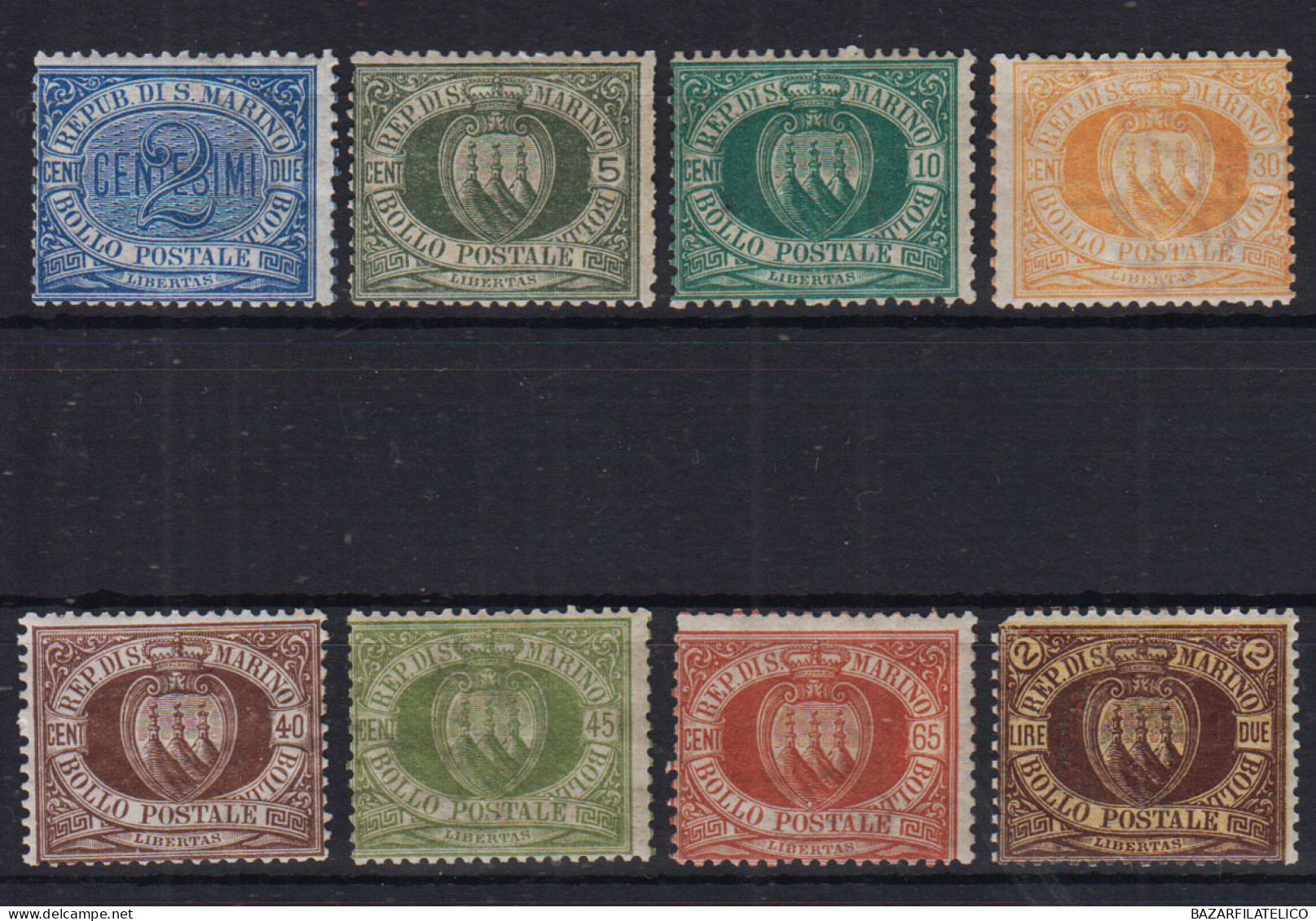 SAN MARINO 1892-94 SERIETTA CIFRA E STEMMI 8 V. G.O MLH* - Nuovi