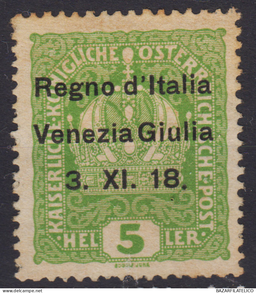 OCCUPAZIONI VENEZIA GIULIA 1918 5 HELLER N.2 G.O MH* - Venezia Giulia