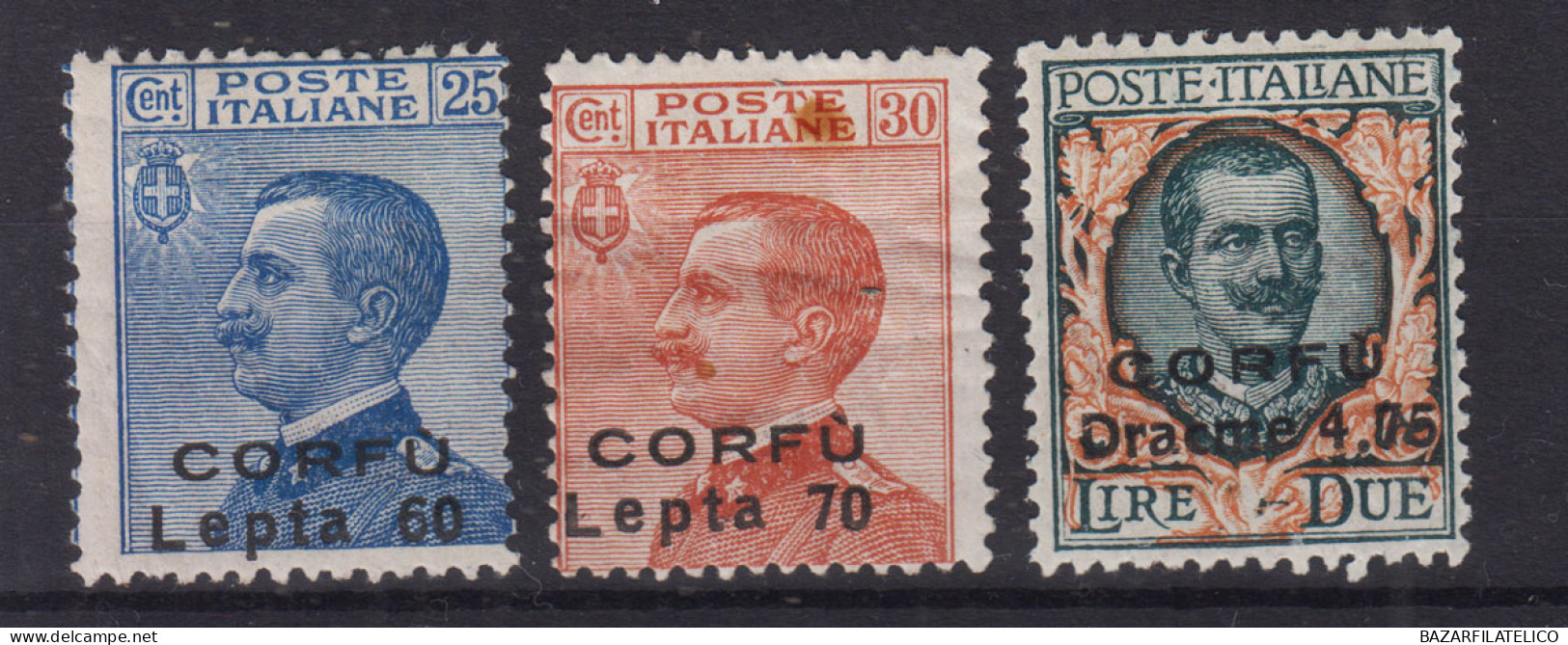 OCCUPAZIONI CORFU 1923 FRANCOBOLLI SOPRASTAMPATI 3 V. N.9-11 G.O MH* - Corfu