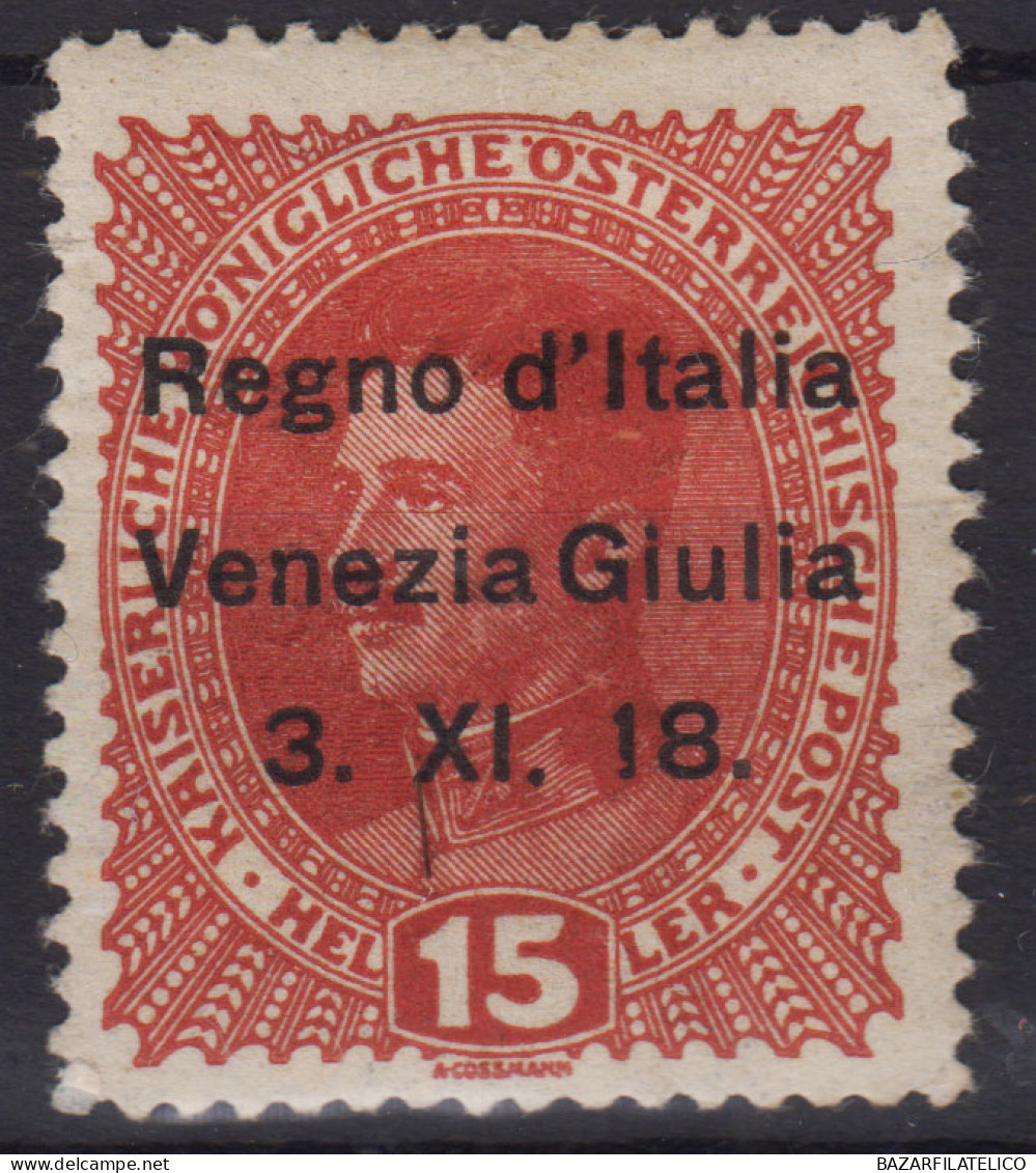 OCCUPAZIONI VENEZIA GIULIA 1918 15 HELLER N.5 G.O MH* - Venezia Giulia