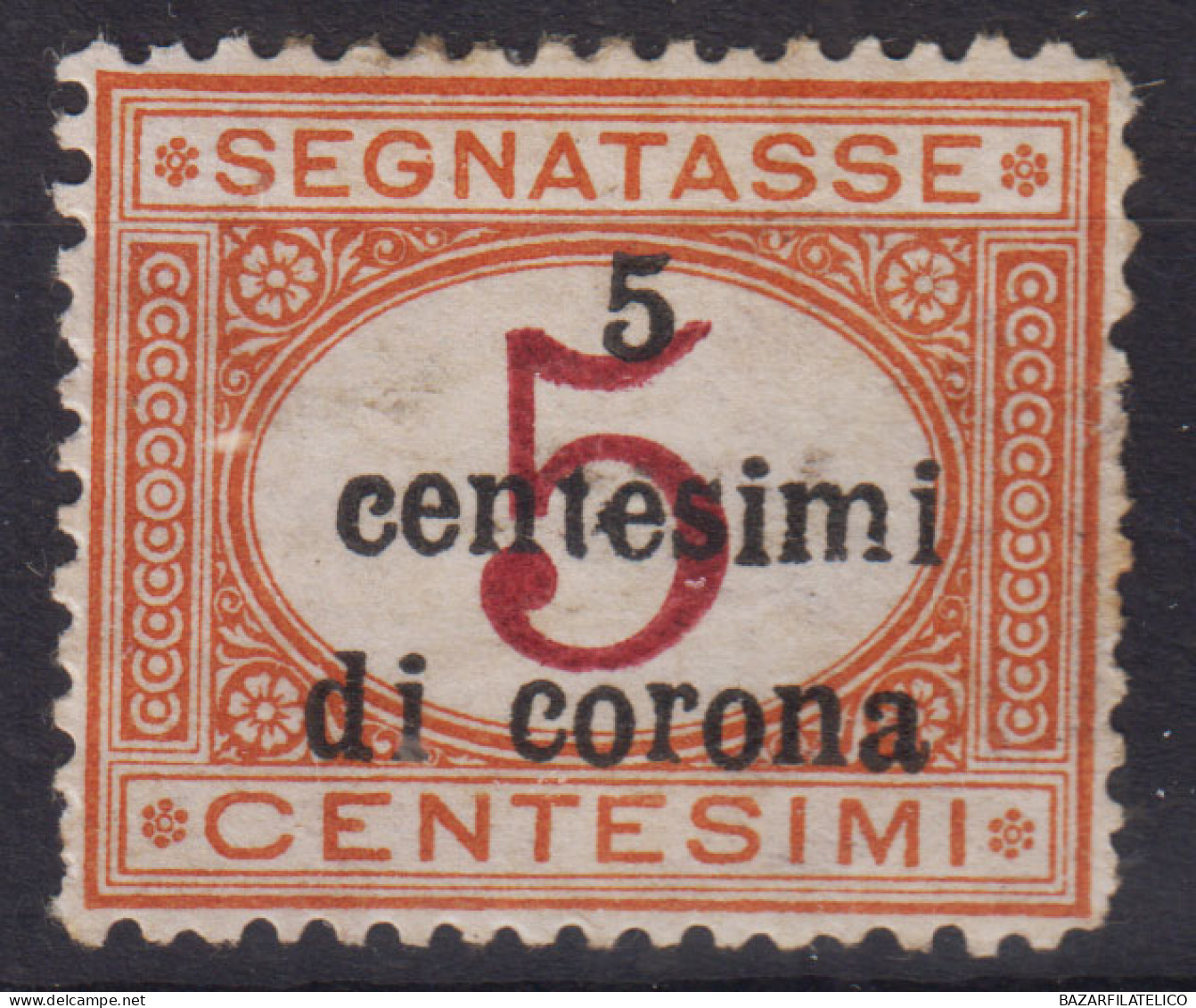 OCCUPAZIONI TRENTO E TRIESTE 1919 SEGNATASSE 5 C. SU 5 C. N.1 G.O MH* CENTRATO - Trento & Trieste