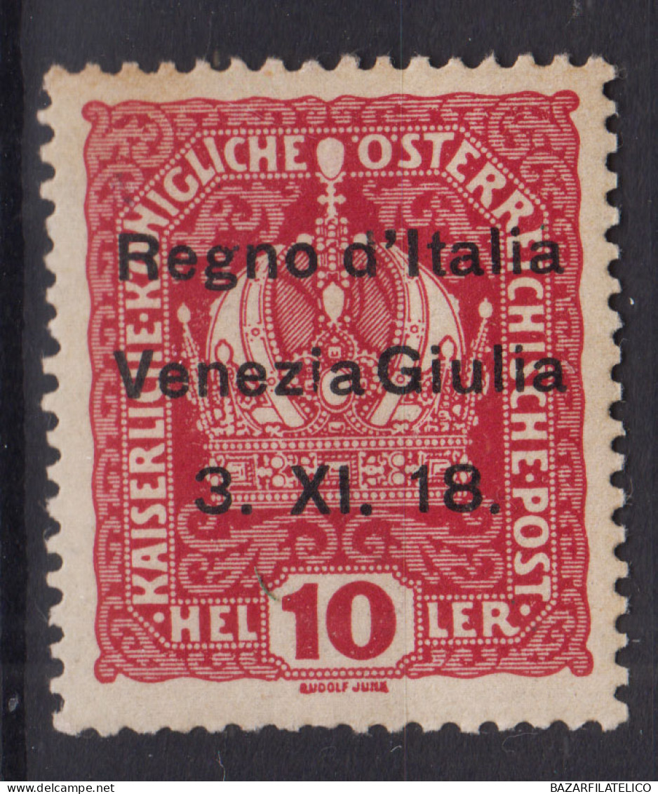 OCCUPAZIONI VENEZIA GIULIA 1918 10 HELLER N.4 G.O MH* - Venezia Giulia