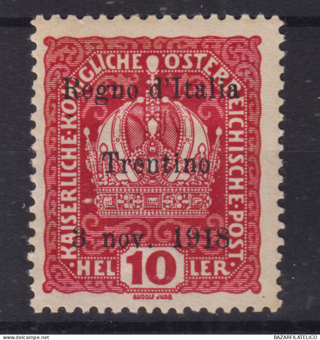 OCCUPAZIONI TRENTINO ALTO ADIGE 1918 10 HELLER N.4 G.O MH* - Trente