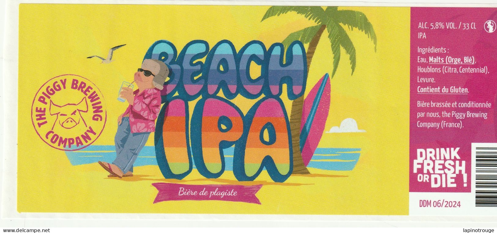Etiquette Bière The Peggy Brew Compagny Beach Ipa - Arte Della Tavola