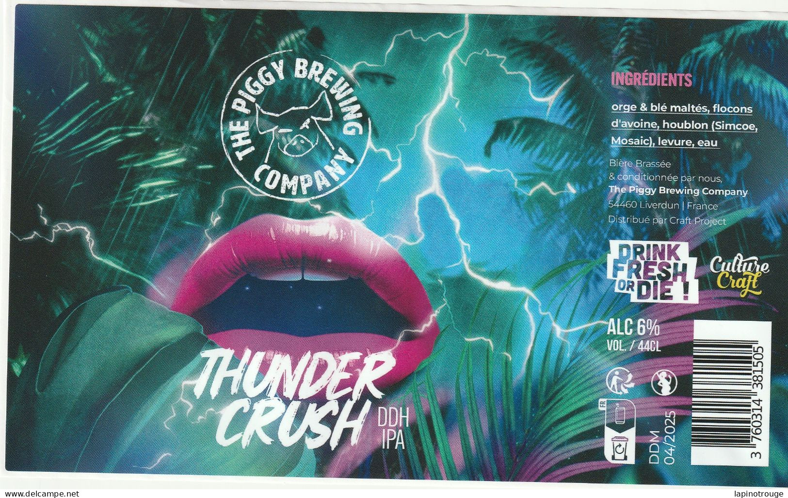 Etiquette Bière The Peggy Brew Compagny Thunder Crush DDH IPA - Dishes