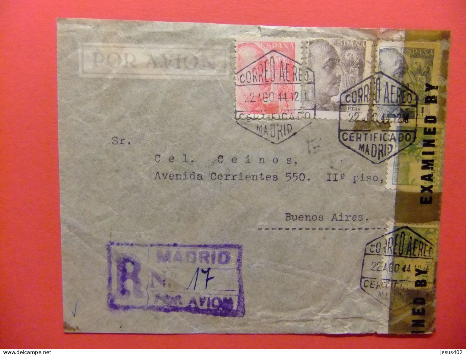 LETTRE CIRCULÉE // BELLE ENVELOPPE DE MADRID À BUENOS AIRES AVEC CENSURE - Military Service Stamp