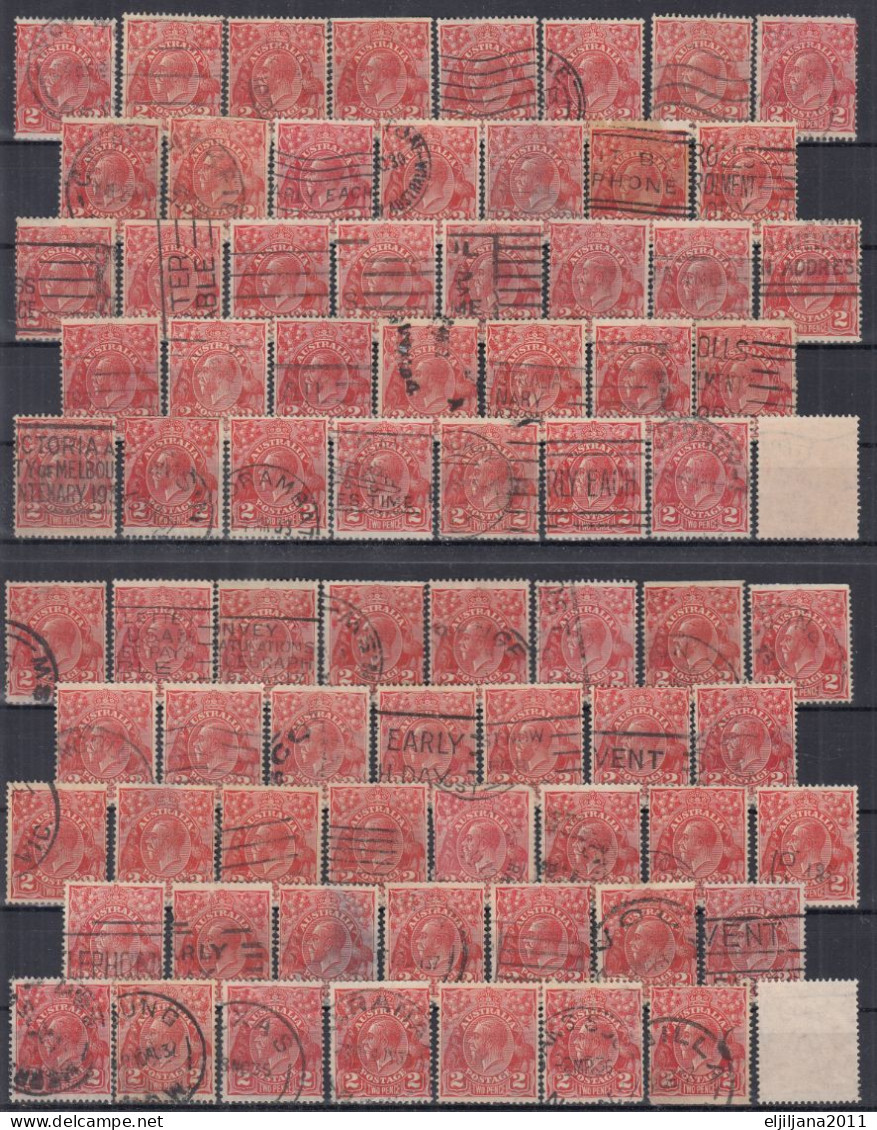 ⁕ Australia 1926 - 1931 ⁕ KGV 2d Red ⁕ 76v Used, Shades - See Scan - Oblitérés