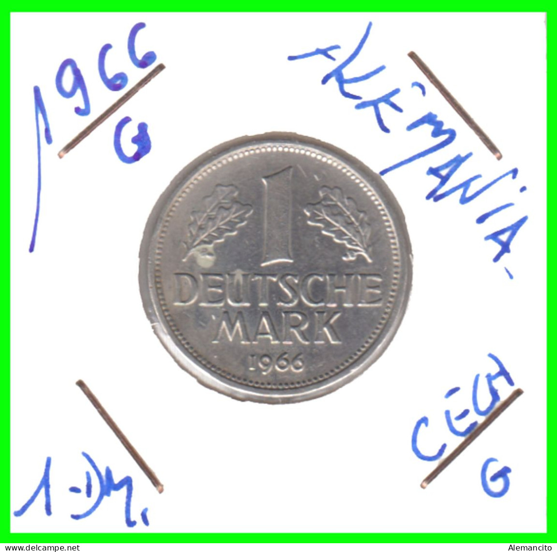 ALEMANIA FEDERAL - DEUTSCHLAND - GERMANY –  MONEDA DE LA REPUBLICA FEDERAL DE ALEMANIA DE 1.00 DM-DEL AÑO 1966 CECA-G - 1 Marco