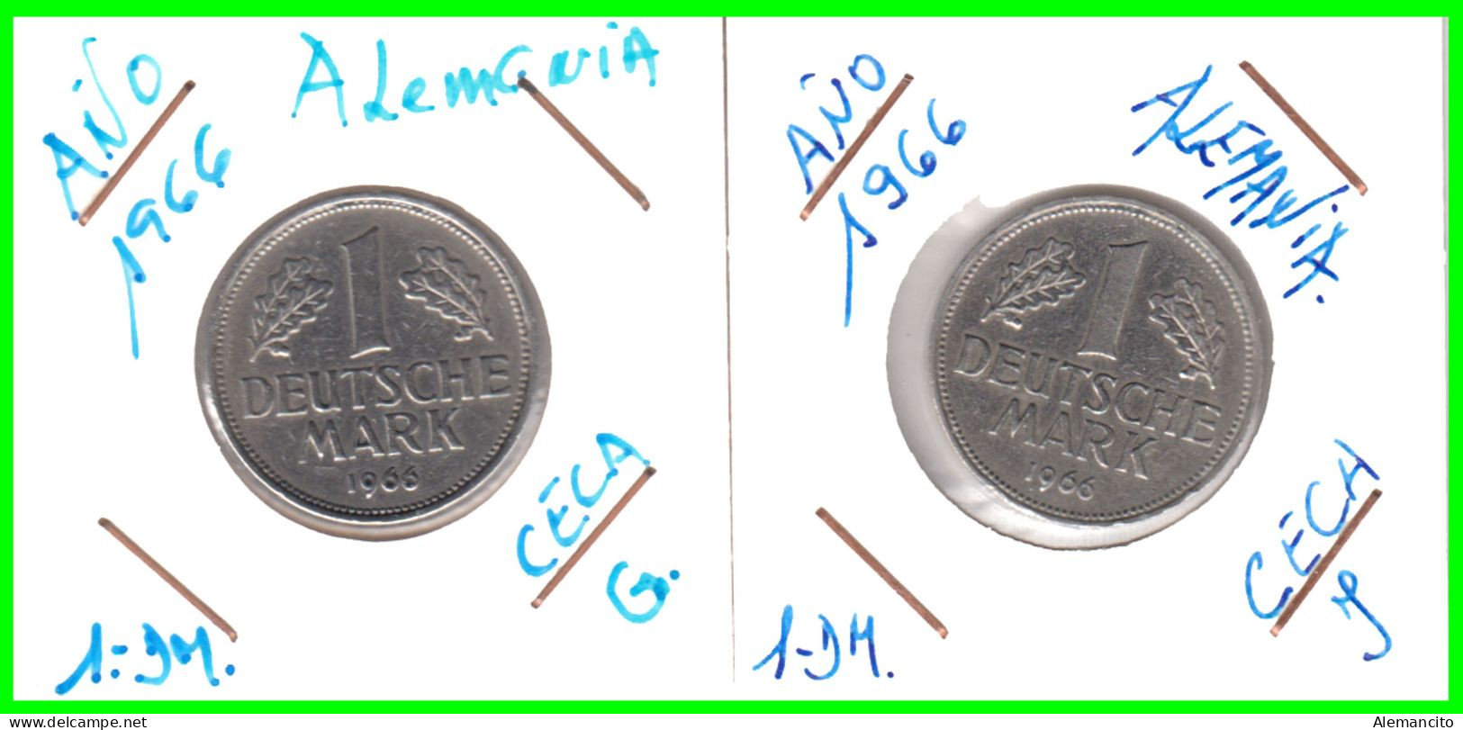 ALEMANIA - DEUTSCHLAND - GERMANY - 2 -MONEDAS DE 1.00 DM   AÑO 1966 - CECAS - G - KARLSRUHE. - J - HAMBURG - 1 Mark