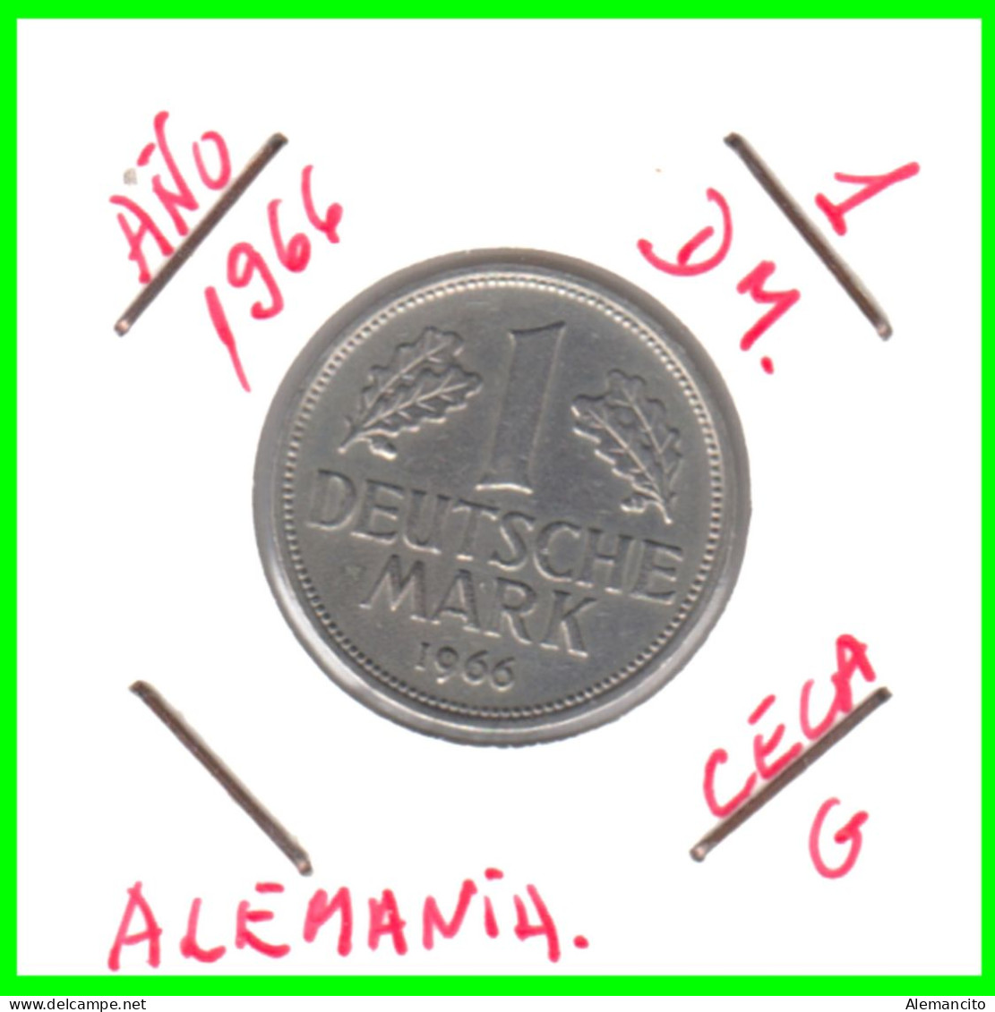 ALEMANIA FEDERAL - DEUTSCHLAND - GERMANY –  MONEDA DE LA REPUBLICA FEDERAL DE ALEMANIA DE 1.00 DM-DEL AÑO 1966 CECA-G - 1 Marco