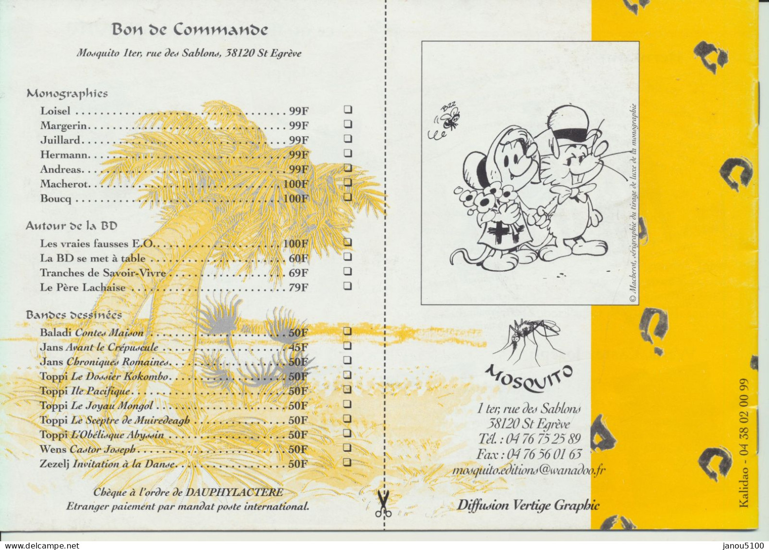 BD.  EN FRANCAIS  " CATALOGUE DES EDITIONS MOSQUITO "    1999  (  FRANCE).