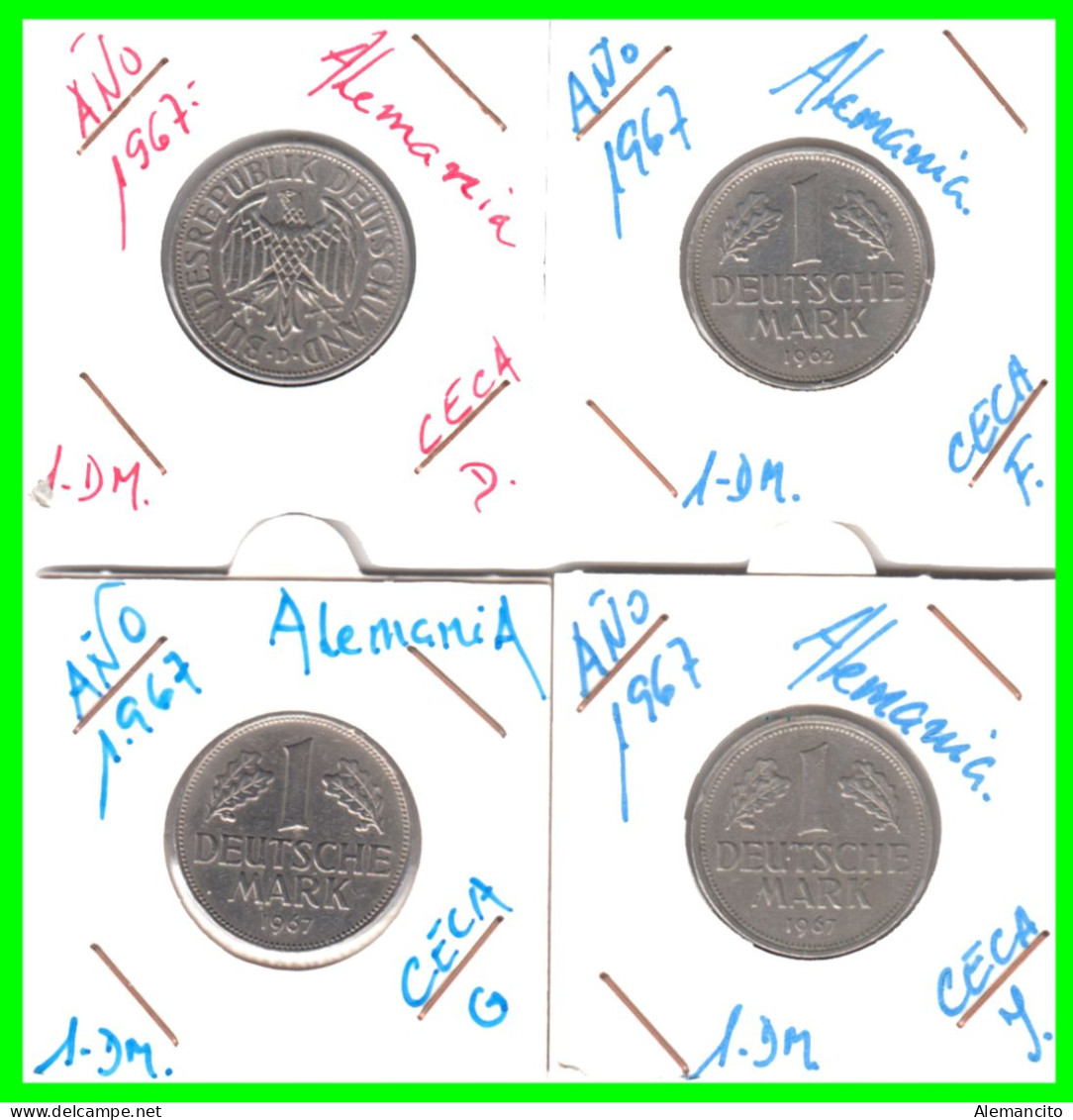 ALEMANIA - DEUTSCHLAND - GERMANY - SERIE - COLECCIÓN COMPLETA DE LAS - 4 -MONEDAS DE 1.00 DM   AÑO 1967 - CECAS D.F.G.J - 1 Marco