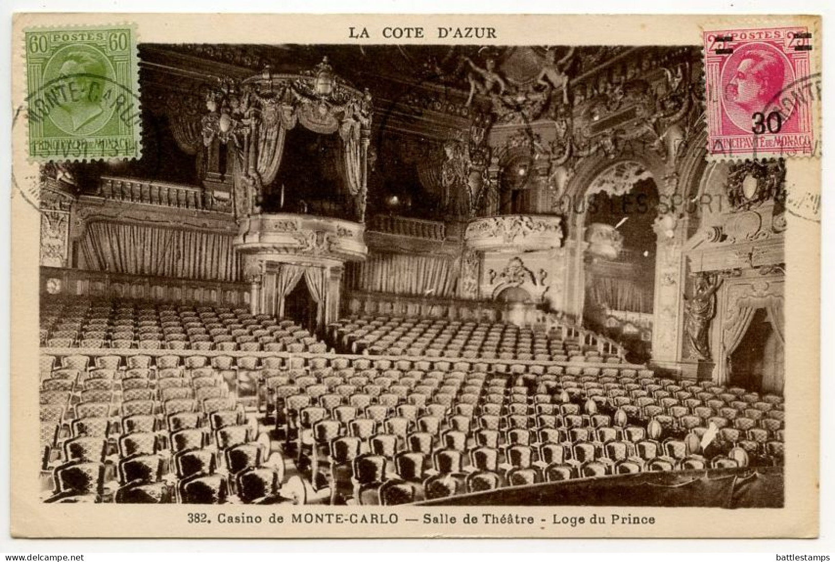 Monaco 1931 Postcard Casino De Monte-Carlo - Salle De Theatre - Loge Du Prince; Scott 78 & 93 Prince Louis II - Opéra & Théâtre