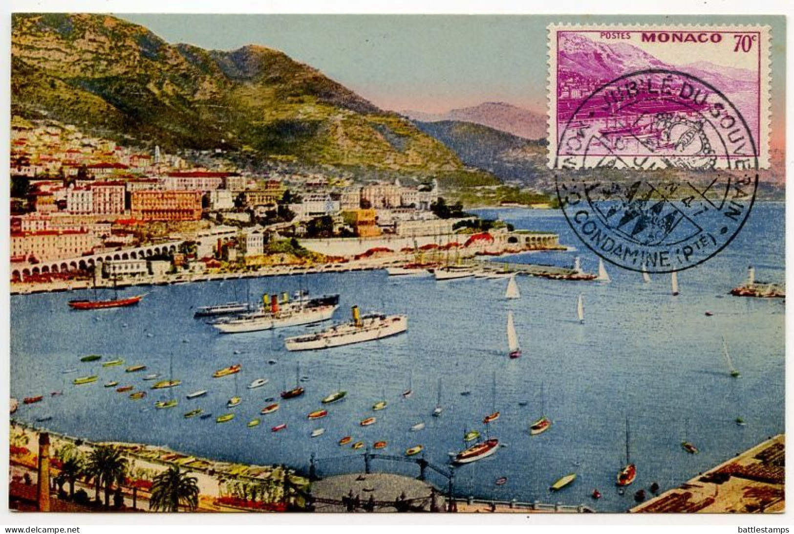 Monaco 1947 Postcard Le Port Et Le Regates; Scott 166B - 70c. Panorama Of Monaco - Harbor