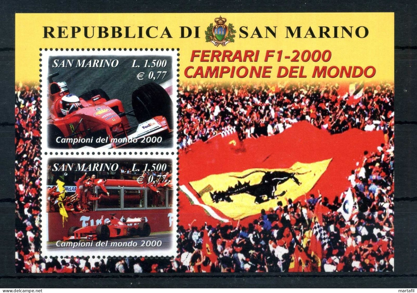 2001 SAN MARINO BF 61 MNH ** Ferrari Campione Del Mondo - Blocchi & Foglietti