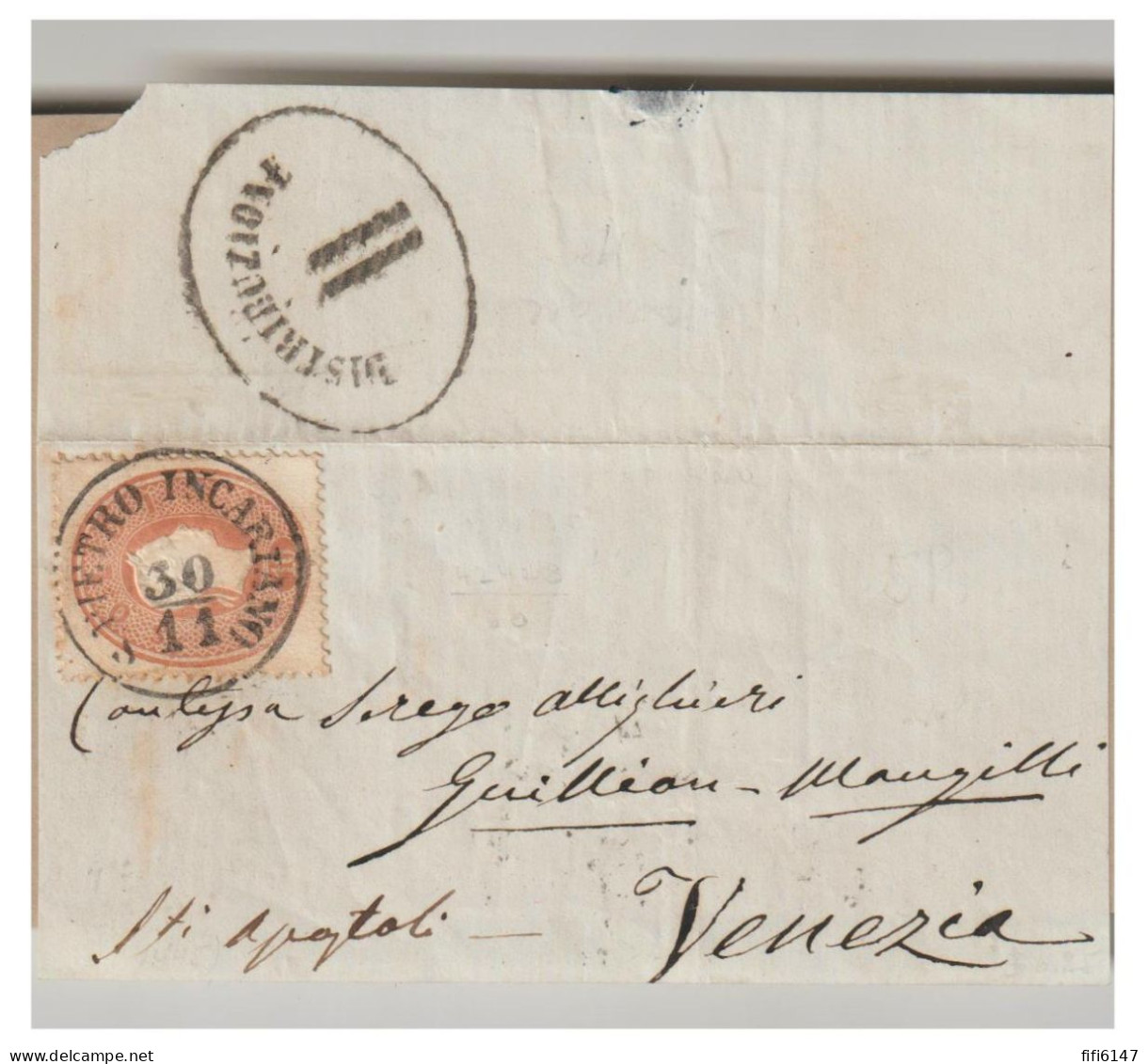 ITALIE --LOMBARDO VENETIE -- SASSONE N°34 Oblitération De  S.PIETRO INCARIANO Sur FRAGMENT - Lombardo-Venetien