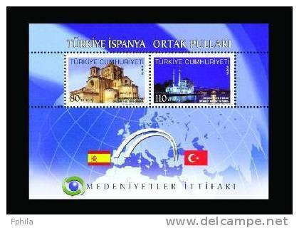 2010 TURKEY THE ALLIANCE OF CIVILIZATIONS TURKEY AND SPAIN JOINT ISSUE SOUVENIR SHEET MNH ** - Blokken & Velletjes