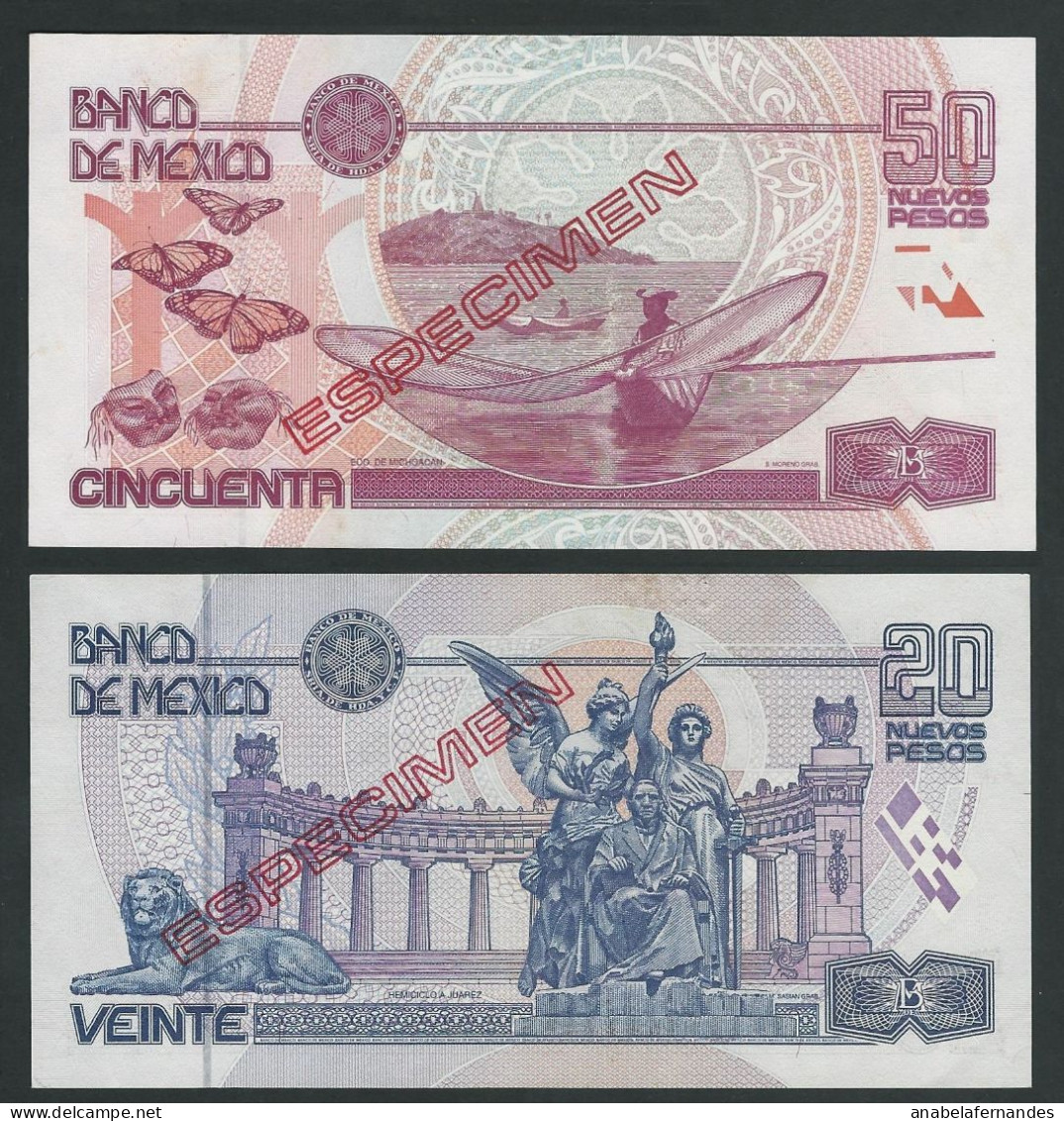 MEXICO RARE  50 + 20  PESOS 1992  SPECIMEN   UNC - Mexique