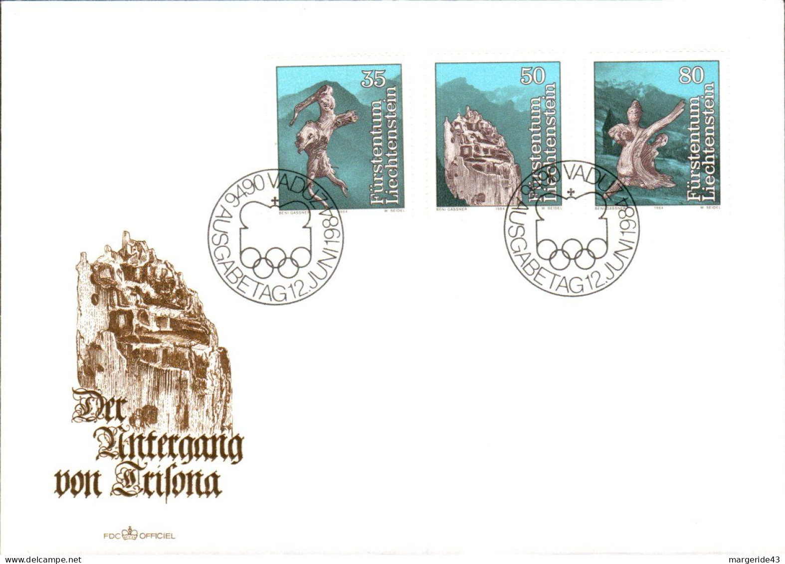 LIECHENSTEIN FDC 1984 LEGENDE L'ANEANTISSEMENT DE TRISONA - Contes, Fables & Légendes