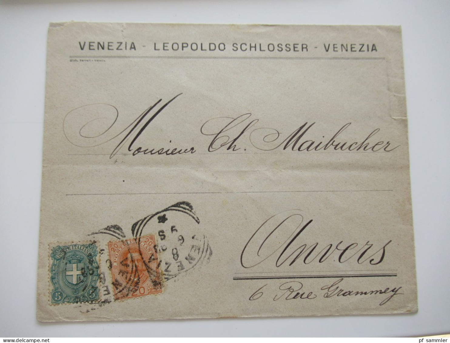 Italien 1893 / 98 Vier Auslands Belege Venezia (2) Und Milano (2) Nach Anvers! Firmenumschläge / Mit Ank. Stempel - Marcophilie