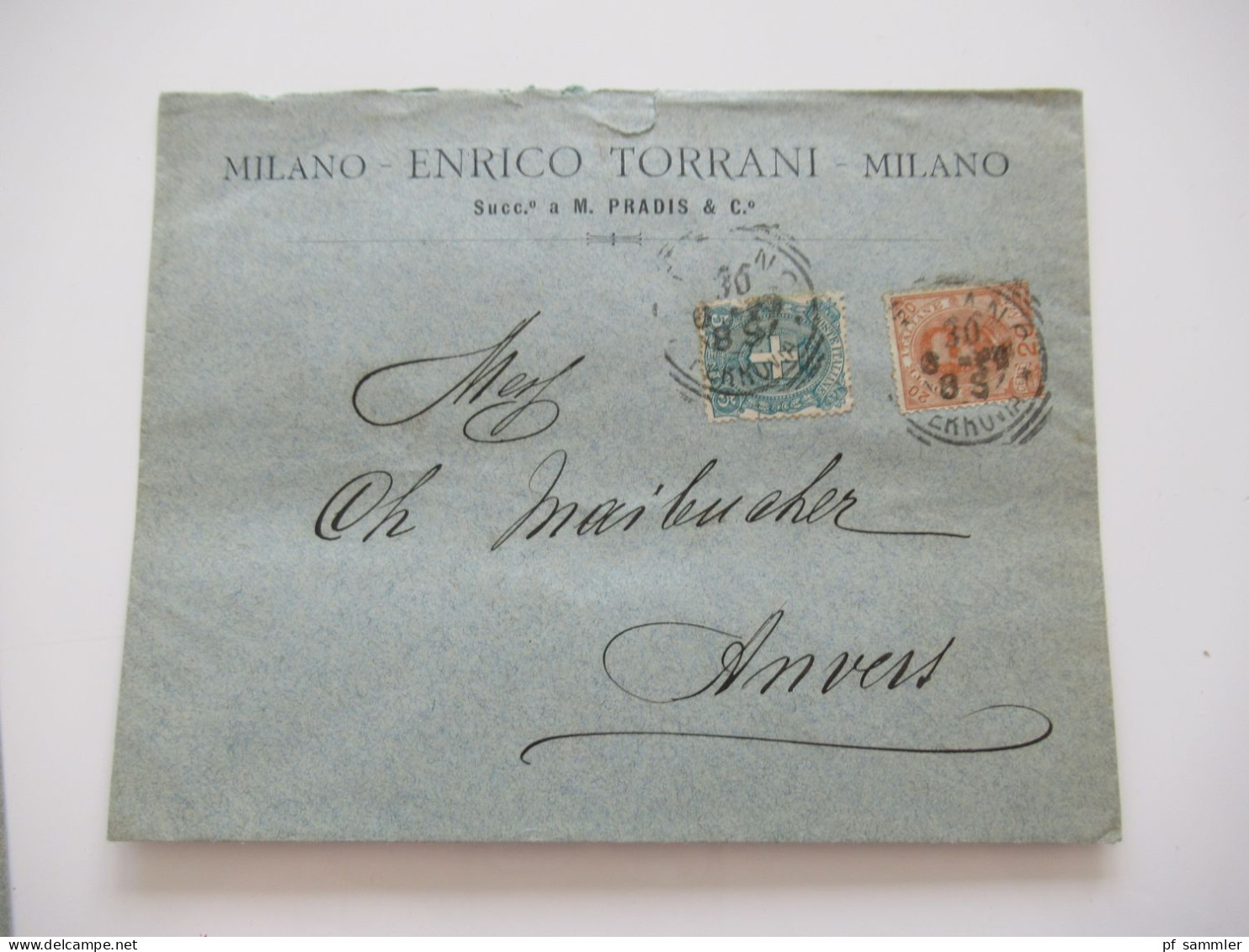 Italien 1893 / 98 Vier Auslands Belege Venezia (2) Und Milano (2) Nach Anvers! Firmenumschläge / Mit Ank. Stempel - Marcophilie