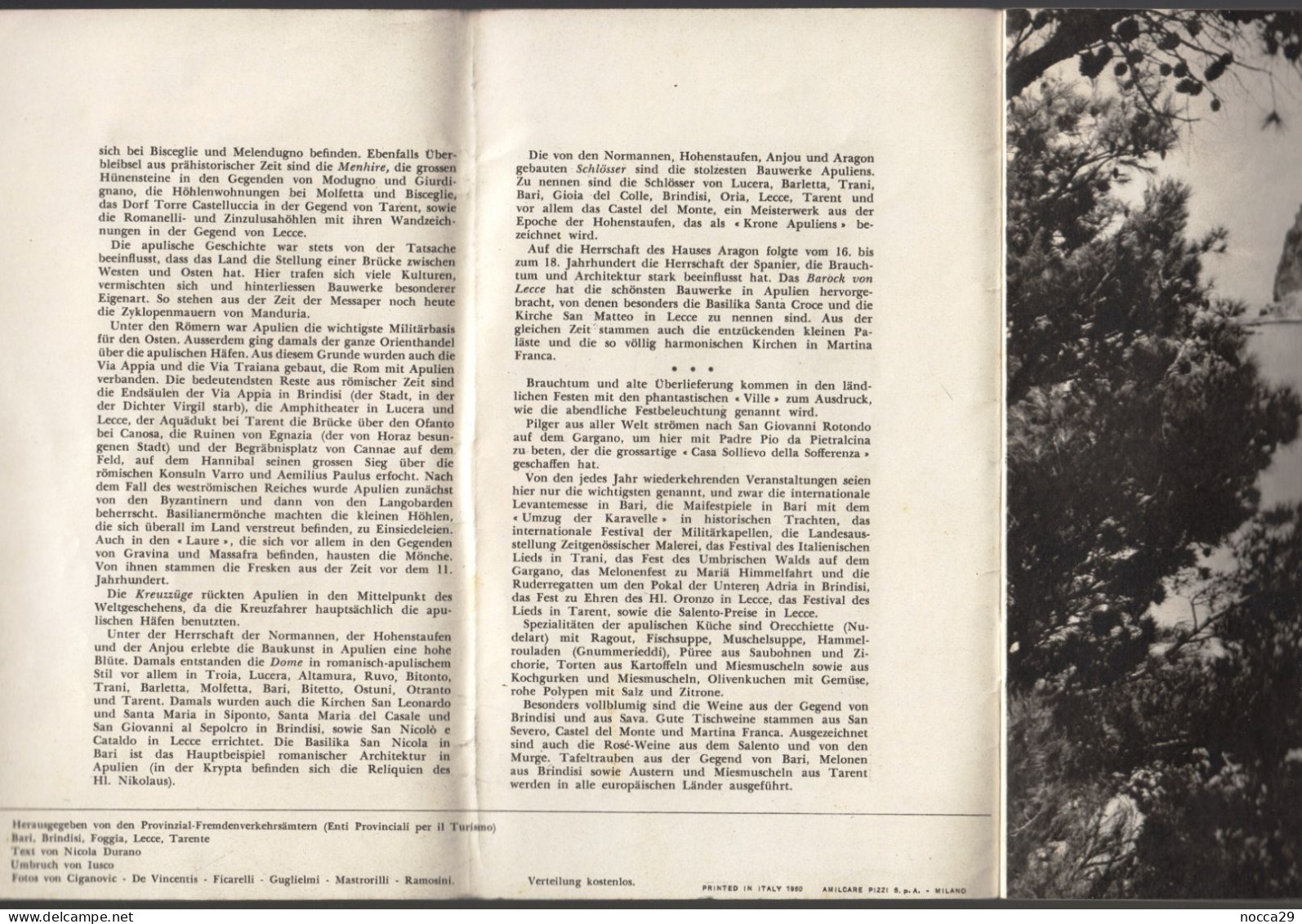 BROCHURE IN LINGUA TEDESCA DEL 1960 - PUGLIA - APULIEN - 96 IMMAGINI FOTOGRAFICHE D'EPOCA (STAMP320) - Architectuur