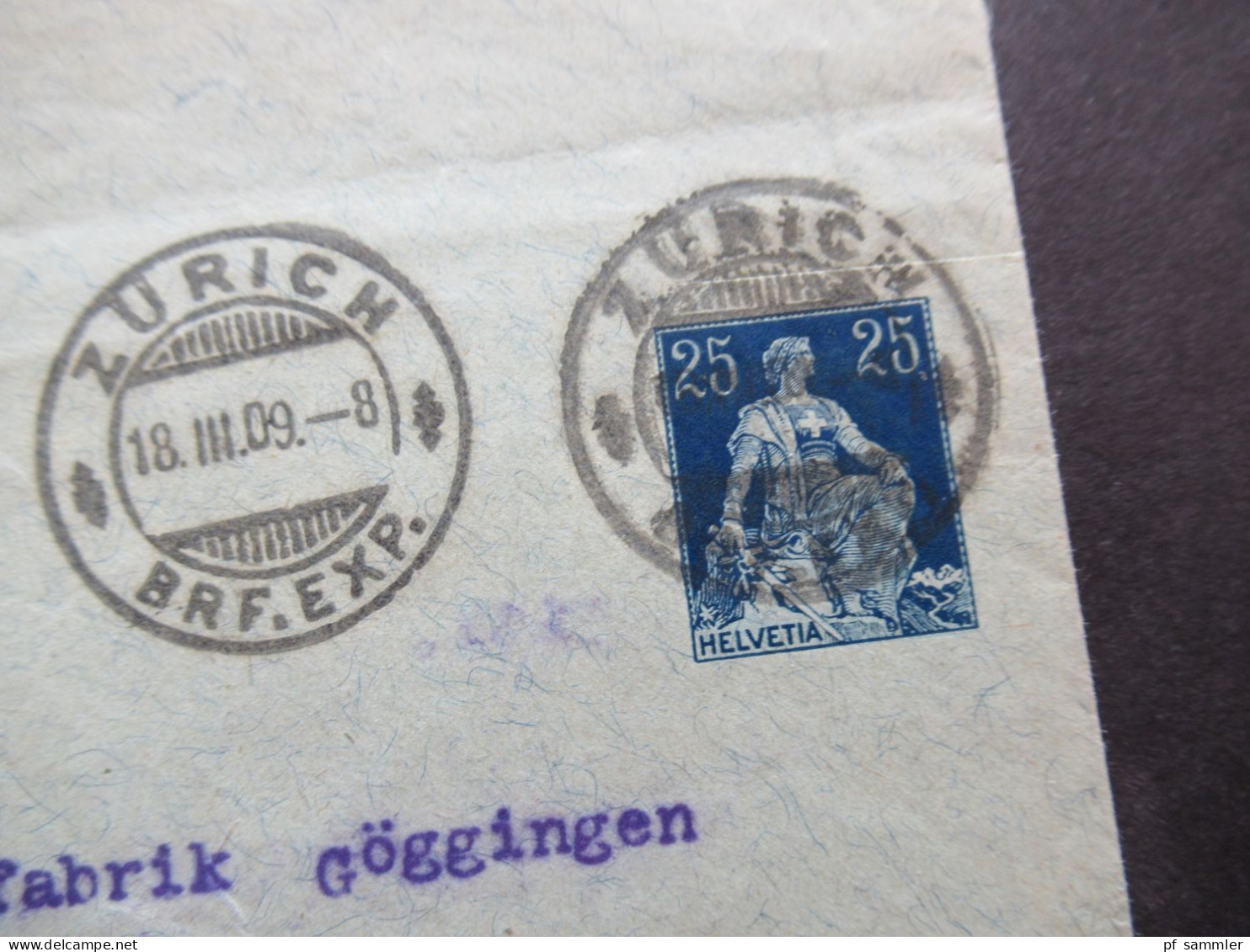 Schweiz 1909 Ganzsachen Umschlag Mit Abs. Zudruck J. Heinr. Frey Zürich Nach Göggingen Württemberg Gesendet - Postwaardestukken