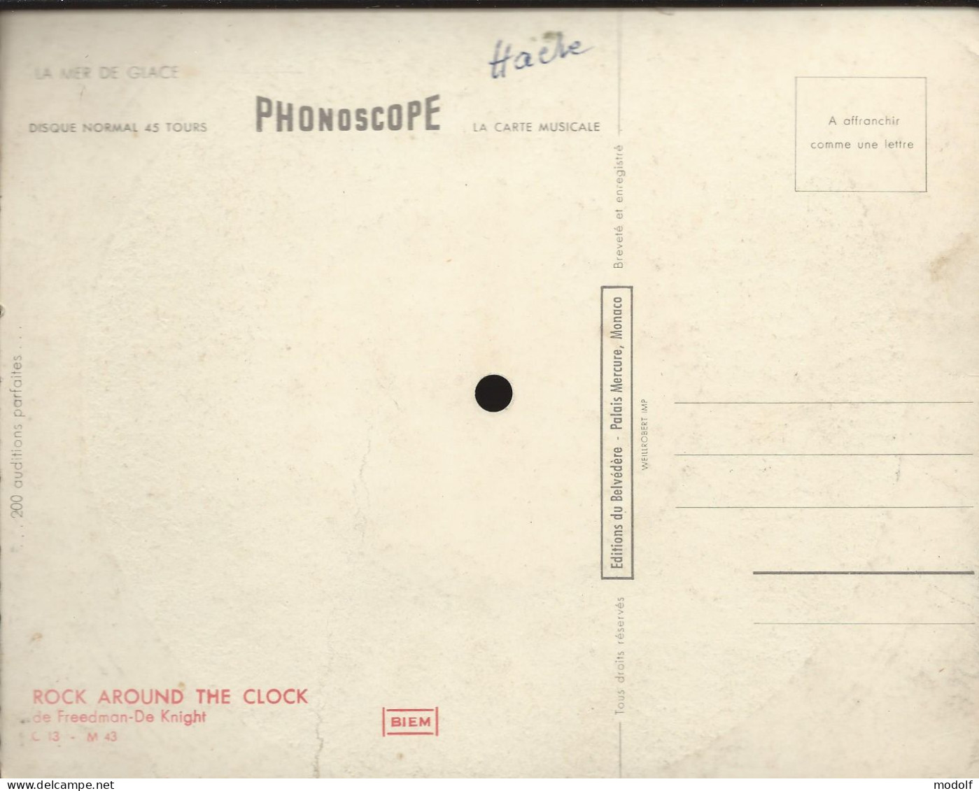 Carte Postale Musicale Phonoscope - La Mer De Glace/Rock Around The Clock - Formats Spéciaux