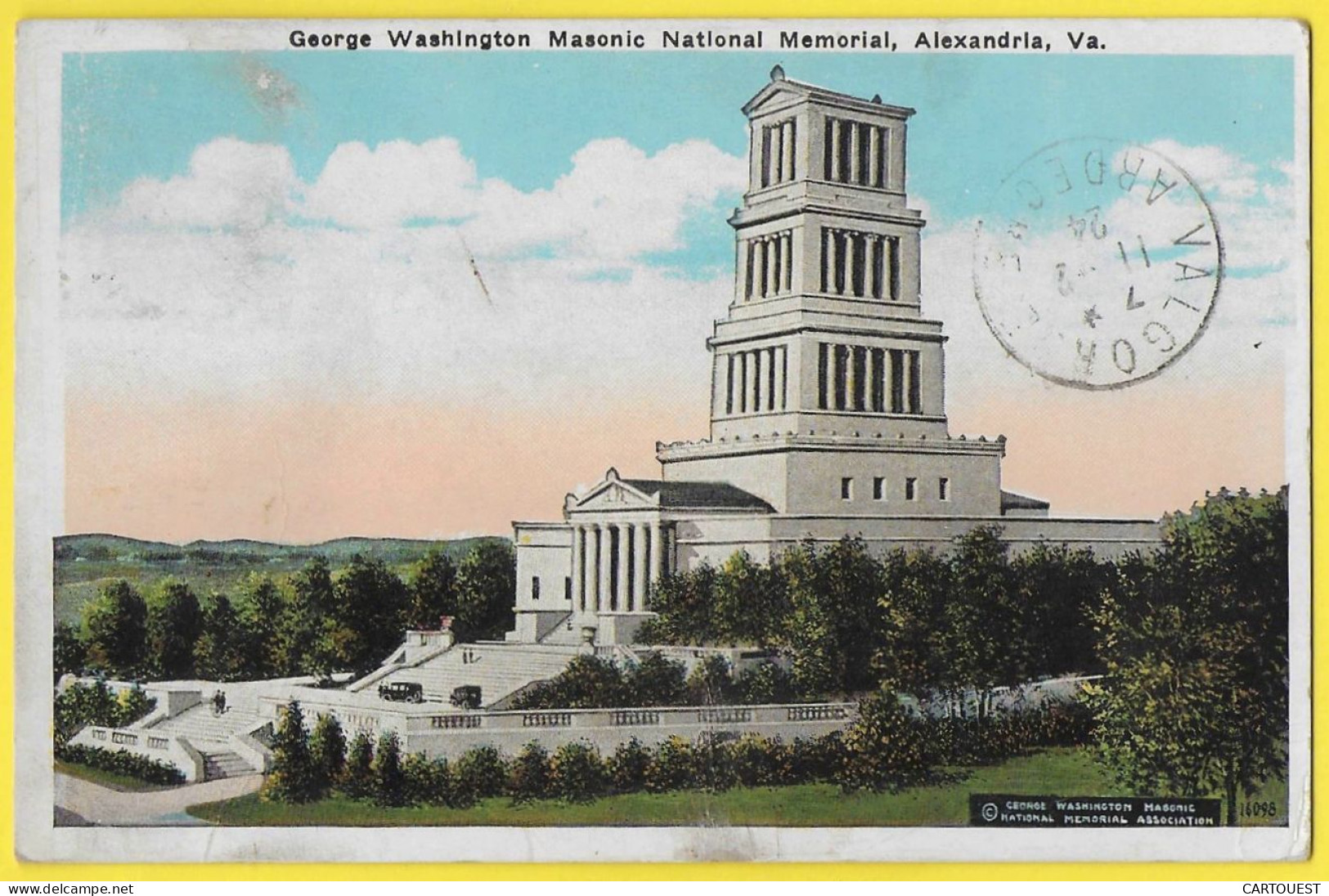 VIRGINIA GEORGE WASHINGTON MASONIC NATIONAL MEMORIAL ALEXANDRIA 1924 2c Harding, Black, - Alexandria