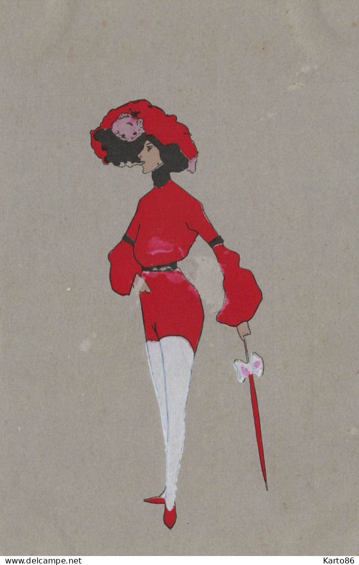 Mode Art Nouveau Art Déco * CPA Illustrateur * Femme Coiffe Chapeau Costume Ombrelle Parapluie Hat * Jugendstil Dos 1900 - Mode