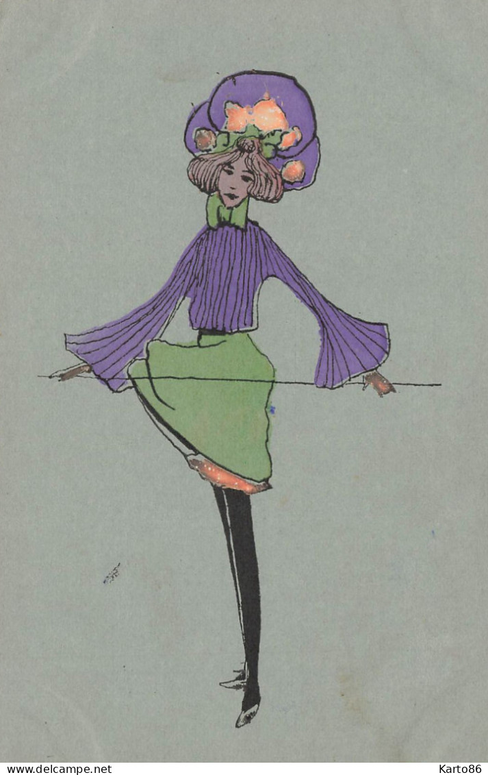 Mode Art Nouveau Art Déco * CPA Illustrateur * Femme Coiffe Chapeau Robe Hat * Jugendstil Dos 1900 - Mode