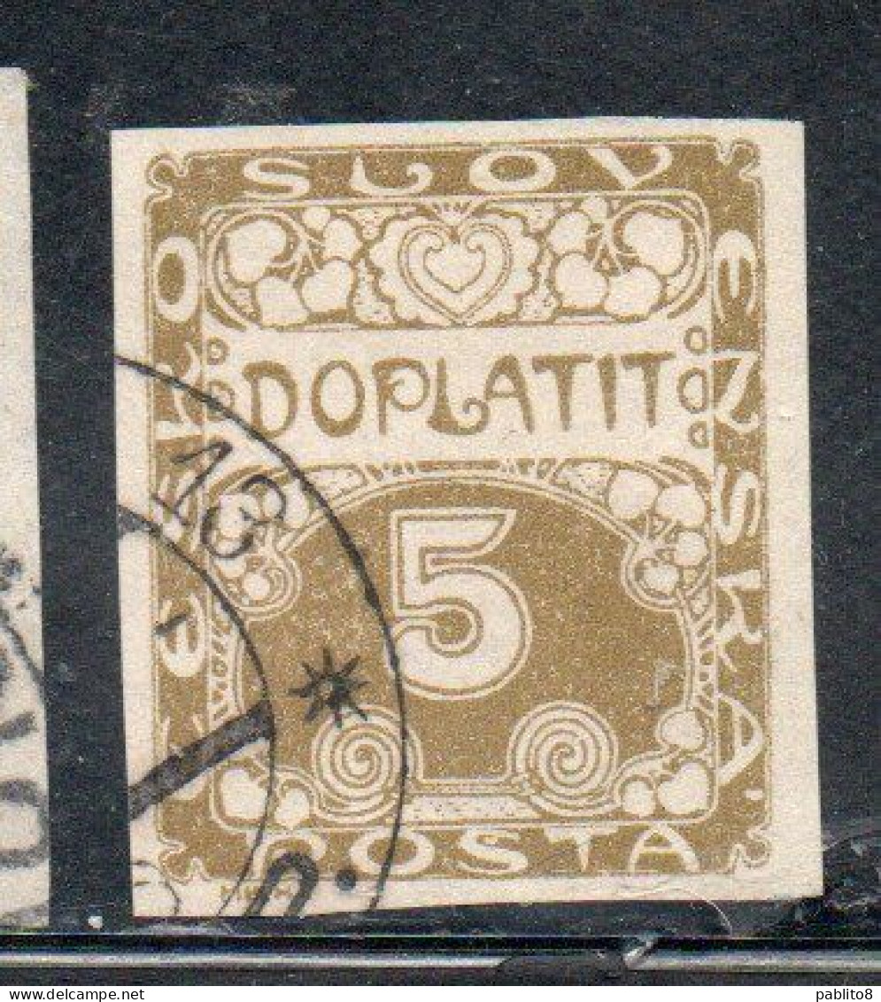 CZECH CECA CZECHOSLOVAKIA CESKA CECOSLOVACCHIA 1918 1920 POSTAGE DUE  DOPLATIT 5h USED USATO OBLITERE' - Timbres-taxe